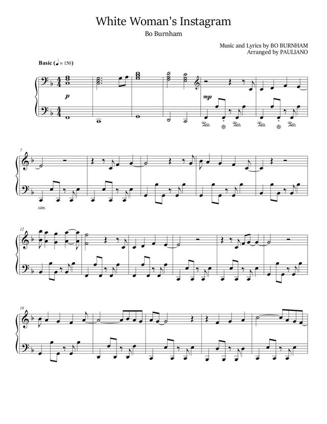 White Woman's Instagram sheet music cover