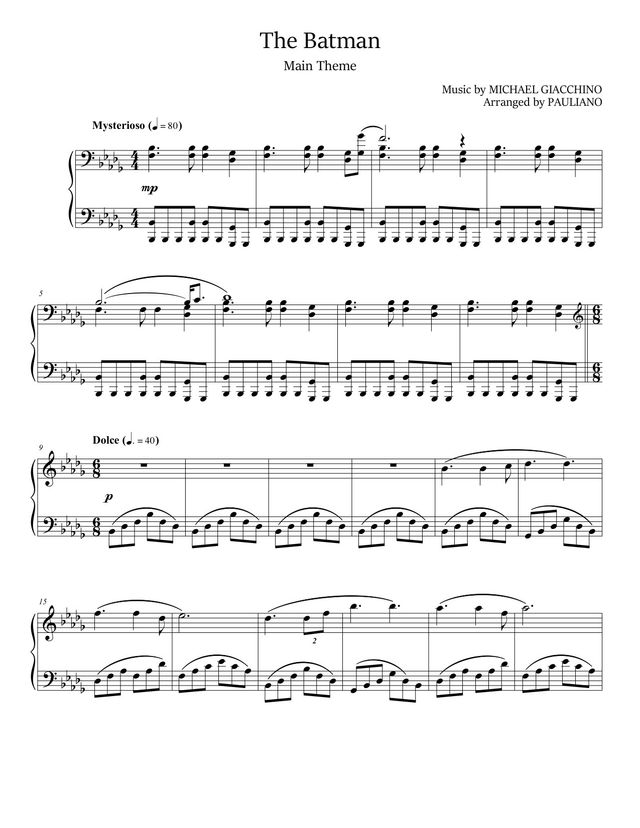 The Batman (Main Theme) sheet music cover